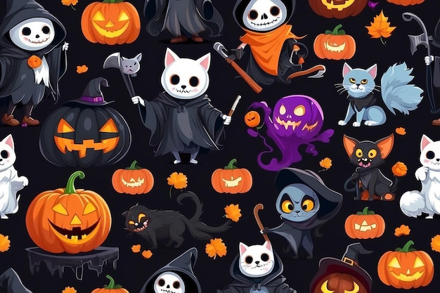 Halloween characters horror vector set design Halloween character like grim reaper ghost