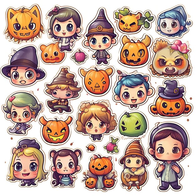 Photo halloween children's sticker set with different halloween designs
