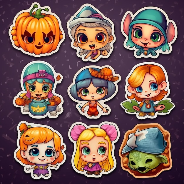 Photo halloween children's sticker set with different halloween designs