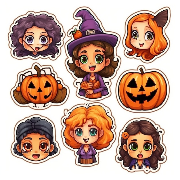 Photo halloween children's sticker set with different halloween designs