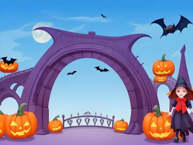 Halloween city background costumes with funny stock illustration arch bridge architecture