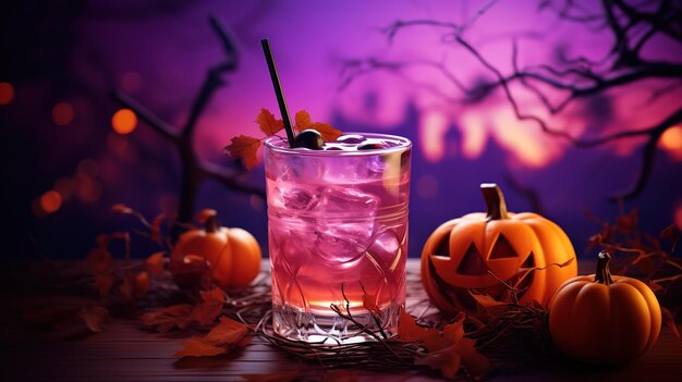 Фото Коктейль на хэллоуин большая луна фиолетовая распродажа фон