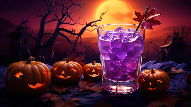 Foto cocktail di halloween sfondo di vendita di viola a luna grande