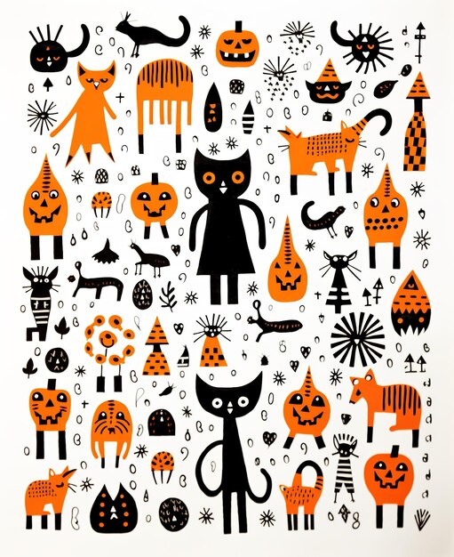 Photo halloween collection hand draw