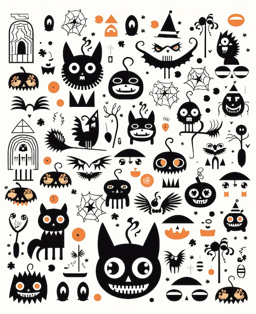 Photo halloween collection hand draw