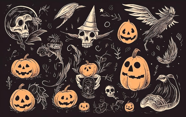 Halloween collection with hand drawn elements witch AI Generative AI