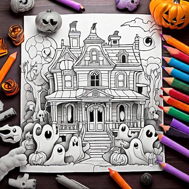 Halloween coloring book pages for kids spinechilling mansion with silly ghosts