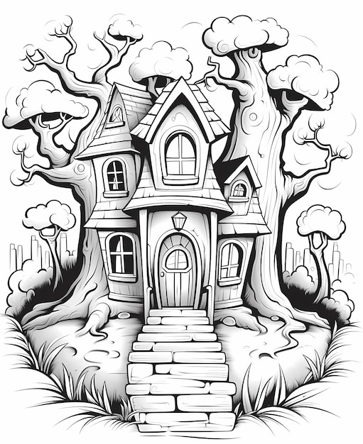 halloween coloring book pages for kids Spooky House in the Haunted Forest