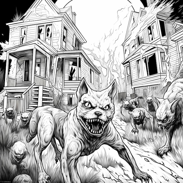 Photo halloween coloring book spooky feral ghouls coming up out of the ground