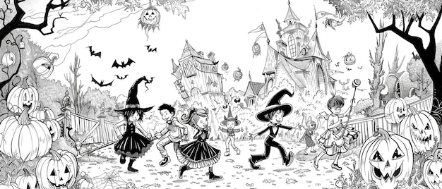 halloween_coloring_page_pumpkins_ghosts_bats_witches