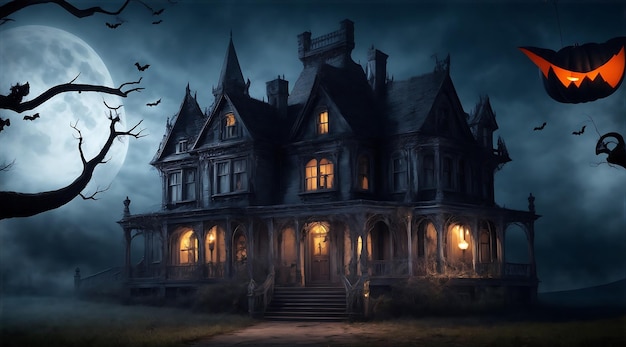 Halloween Concept achtergrond behang spookhuis dracula pompoen spook ai beeld