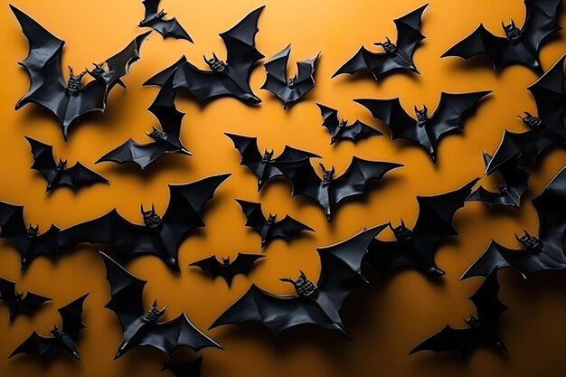 Halloween concept background composition with bats on yellow background ai generated