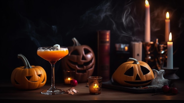 Halloween-concept op een donkere achtergrond Generatieve AI