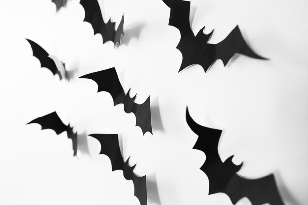 Halloween concept with paper bats decorations on white background