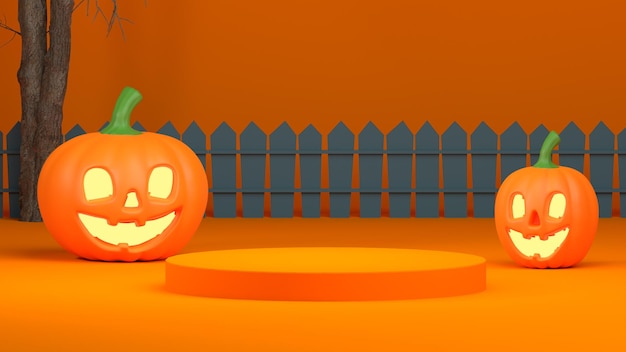 Halloween concept with pumpkin 3d render