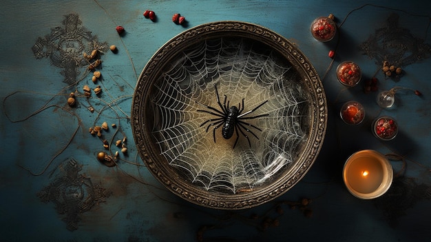 halloween concept with spiders and spiders