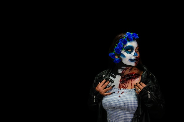 Halloween costume and makeup Portrait of Calavera Catrina Zombie Portrait of a woman