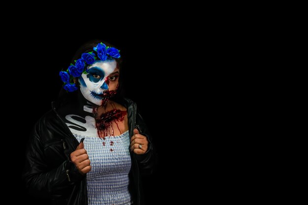 할로윈 의상과 메이크업 Calavera Catrina Zombie의 초상 여자의 초상