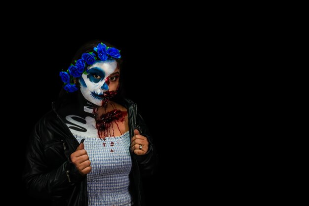 Halloween costume and makeup Portrait of Calavera Catrina Zombie Portrait of a woman