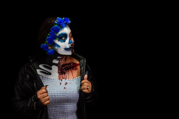 할로윈 의상과 메이크업 Calavera Catrina Zombie의 초상 여자의 초상