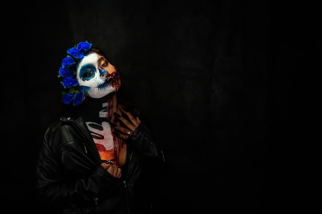 Halloween costume and makeup Portrait of Calavera Catrina Zombie Portrait of a woman