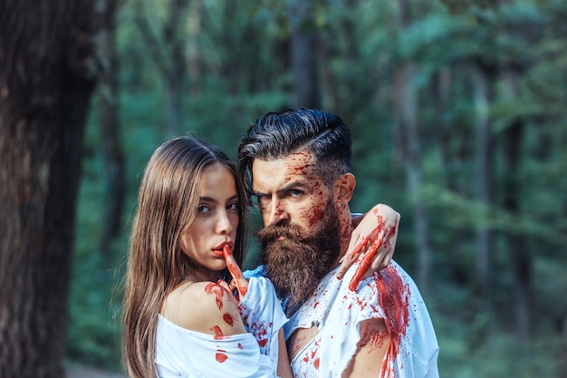 Halloween couple with blood