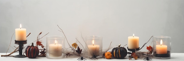 Halloween creepy pumpkins and candles decoration