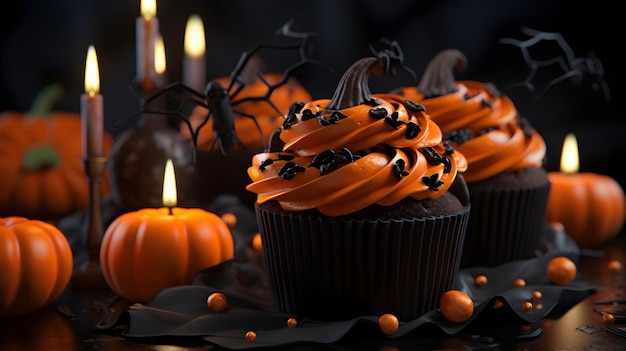 Halloween cupcake with pumpkins