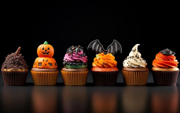 Photo halloween cupcakes on a dark background halloween cupcakes