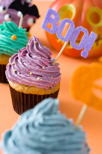 Halloween cupcakes on orange