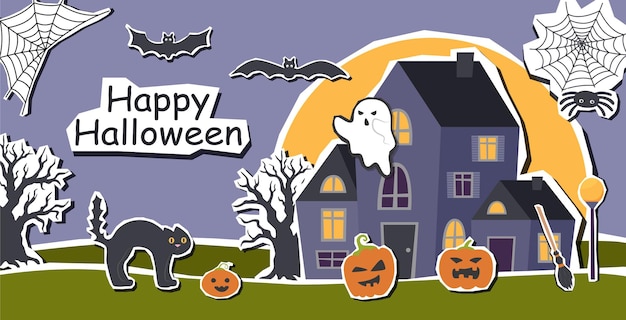 Halloween cute banner with Halloween elements stickers Halloween background