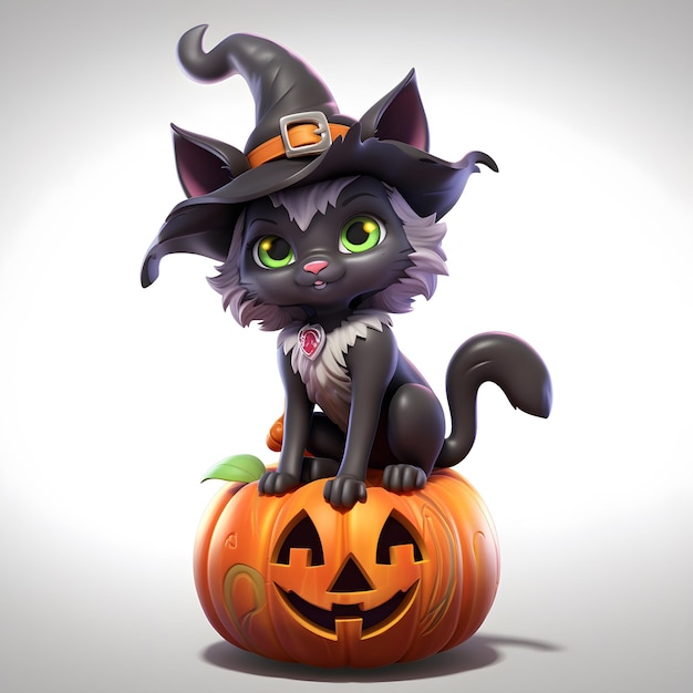 Halloween cute cat witch 3d rendering