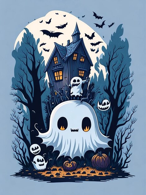 halloween cute ghost vector illustration tshirt design ai generative