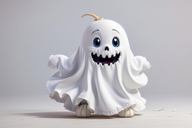 Halloween Cute little kid in ghost costume on isolated background Holiday Concept