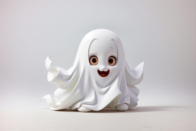 Halloween Cute little kid in ghost costume on isolated background Holiday Concept