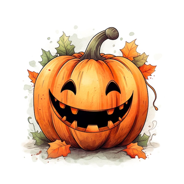 Halloween Cute Pumpkin Pencil Color Kids Drawing ai generated