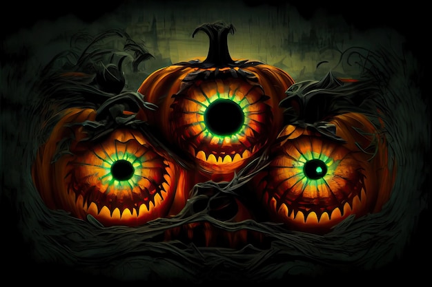 Halloween dag ogen van Jack O' Lanterns trick or treat Samhain All Hallows' Eve All Saints' Eve All hallowe'en spookachtig Horror Ghost Demon achtergrond 31 oktober