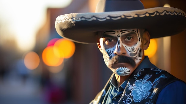 Halloween or day of the dead concept man with makeup and carnival clothesGenerative AI