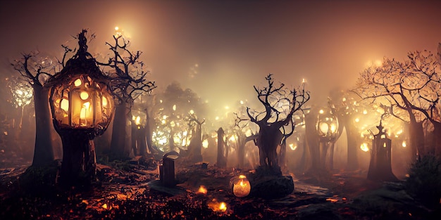 Jack O' Lanterns의 할로윈 데이 눈 속임수 또는 Samhain All Hallows' Eve All Saints' Eve All 할로윈 으스스한 Horror Ghost Demon 배경 10월 31일