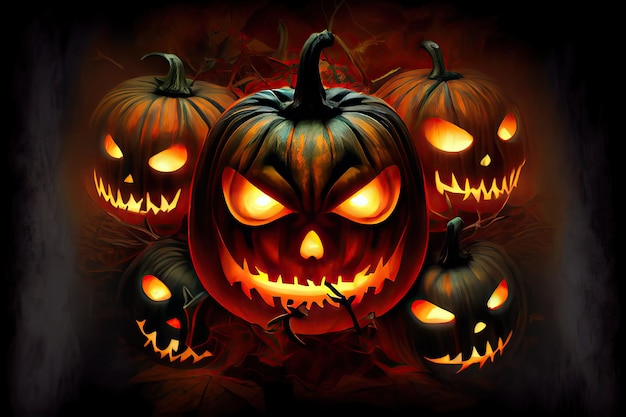 Jack O' Lanterns의 할로윈 데이 눈 속임수 또는 Samhain All Hallows' Eve All Saints' Eve All 할로윈 으스스한 Horror Ghost Demon 배경 10월 31일