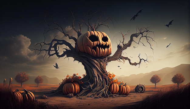 Jack O' Lanterns의 할로윈 데이 눈 속임수 또는 Samhain All Hallows' Eve All Saints' Eve All 할로윈 으스스한 Horror Ghost Demon 배경 10월 31일