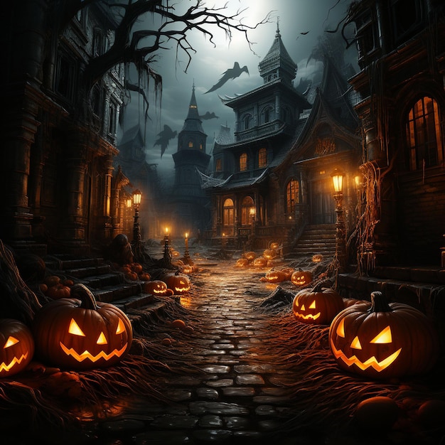 Halloween Day Spooky Magic Halloween Castle amid spooky October nights in a world of gothic fantas