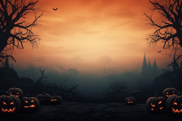 Halloween De zielen van de doden keerden terug naar hun huizen Pompoenen heksen skeletten tovenaressen geesten van de doden donkere nacht snoepjes enge kaarsen
