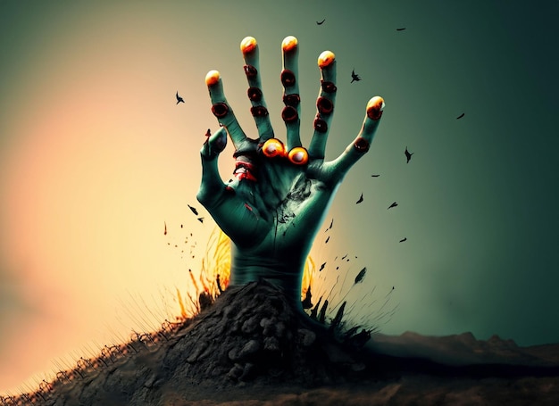 Halloween dead hand coming out from the soil