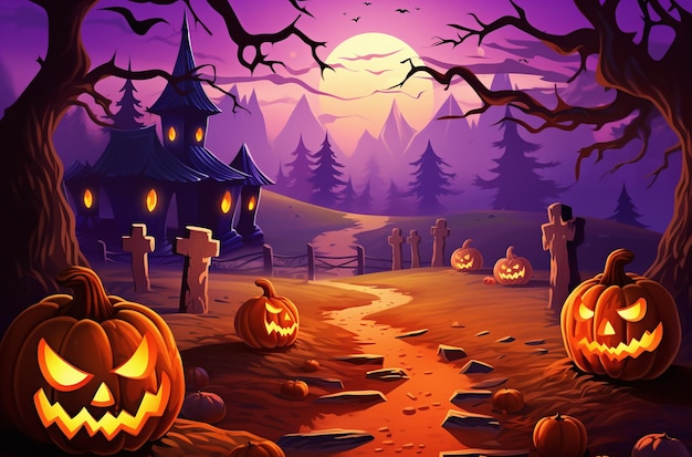 Photo halloween decor spooky image banner for halloween party creepy pumpkins night