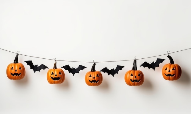 halloween decor with bats and pumpkin