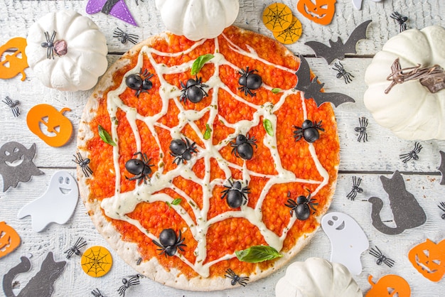 Halloween decorated pizza