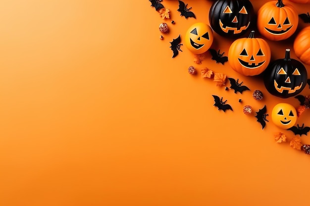 Halloween decoratie frame op oranje achtergrond AI gegenereerd