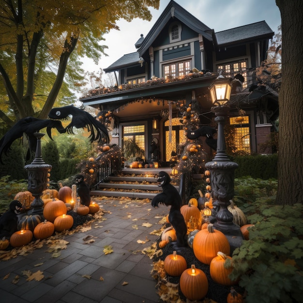 Halloween decoraties angstaanjagende jackolanterns spookachtige huizen