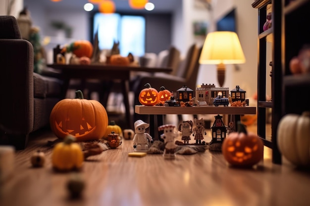 Halloween decoration in house living room interior